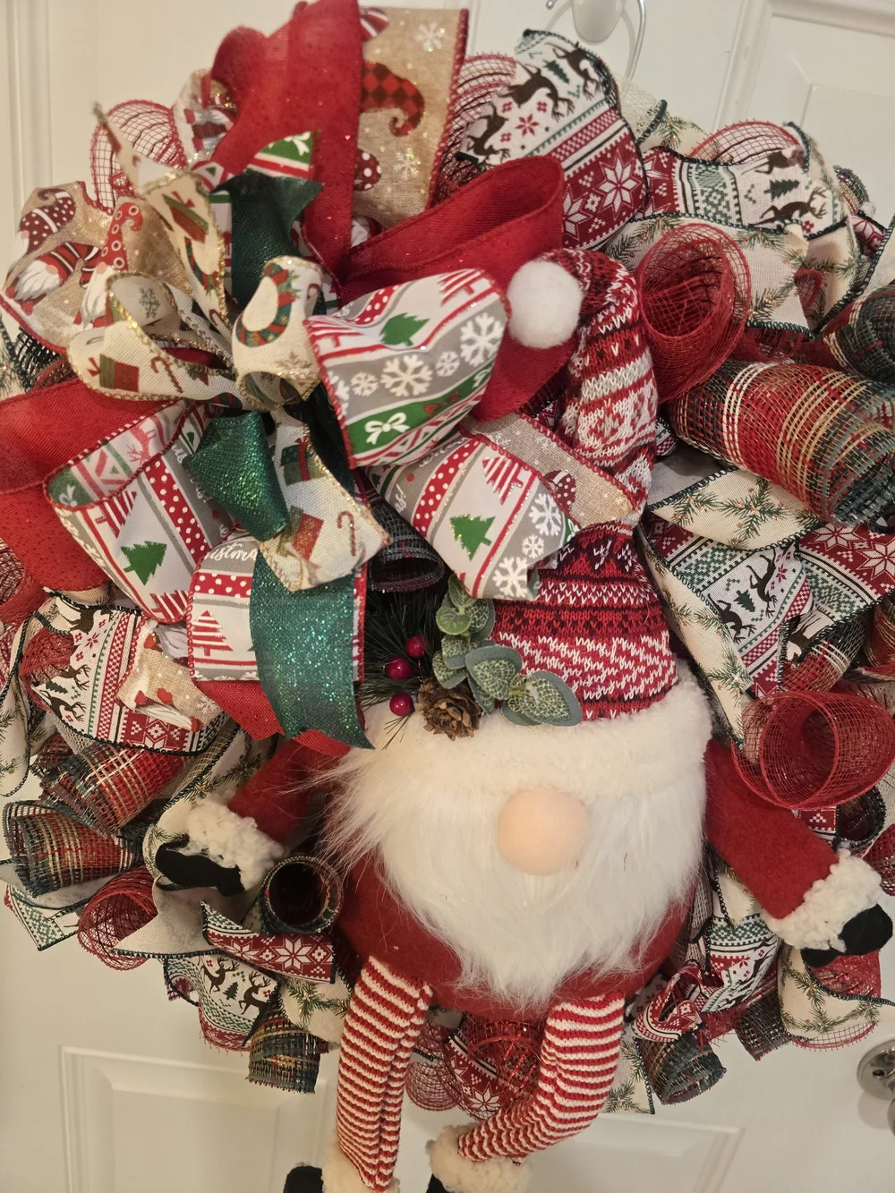 Festive Red Santa Wreath Holiday Door Decor Gnone